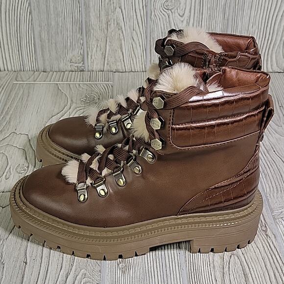 Circus by Sam Edelman Floral Mid Calf Boots Brown Snake Print Womens 5.5 NEW - Picture 4 of 12